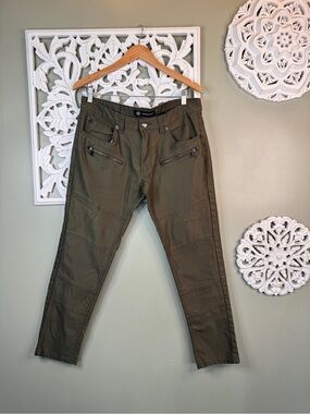 Akademiks Pants Mens 32x30 Green Stretch Slim Zip Pocket Biker Moto Style